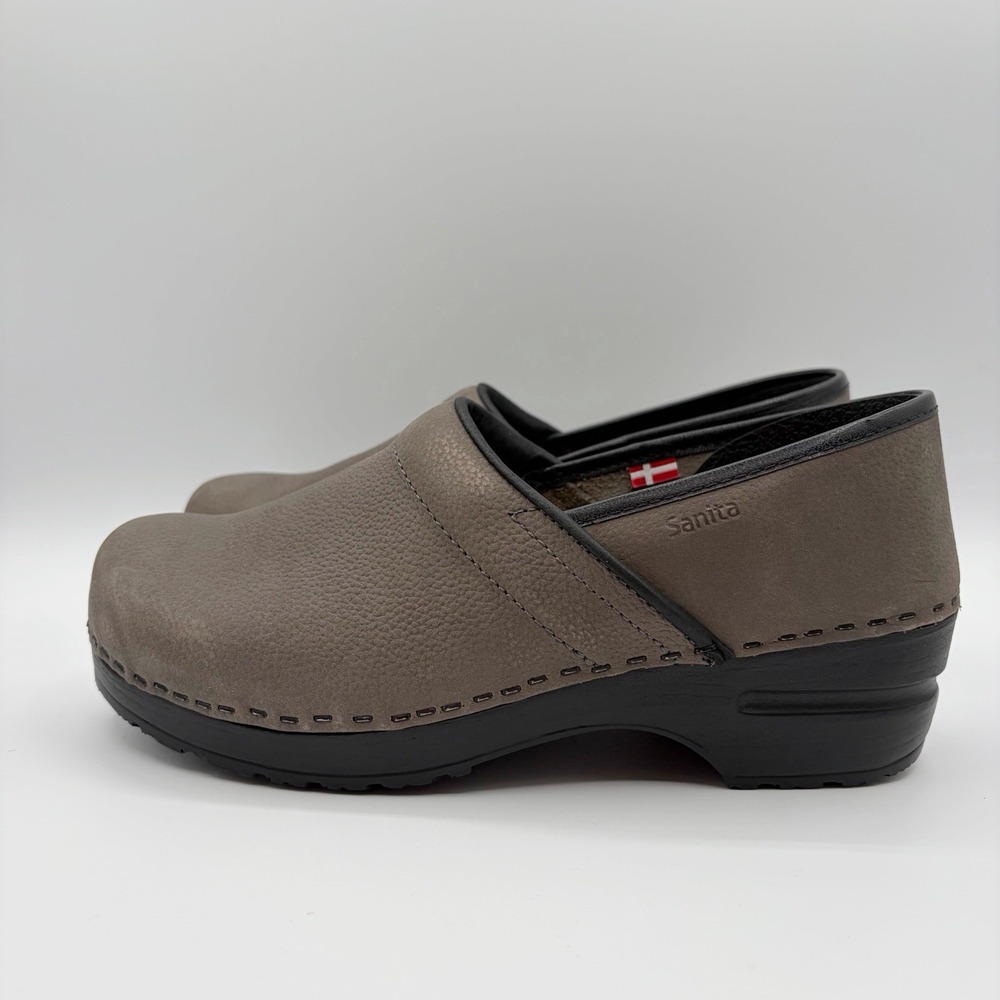 Sanita Pro Textured Oil Clog Size 40 US 9-9.5 Gray Taupe Leather Comfort Danish